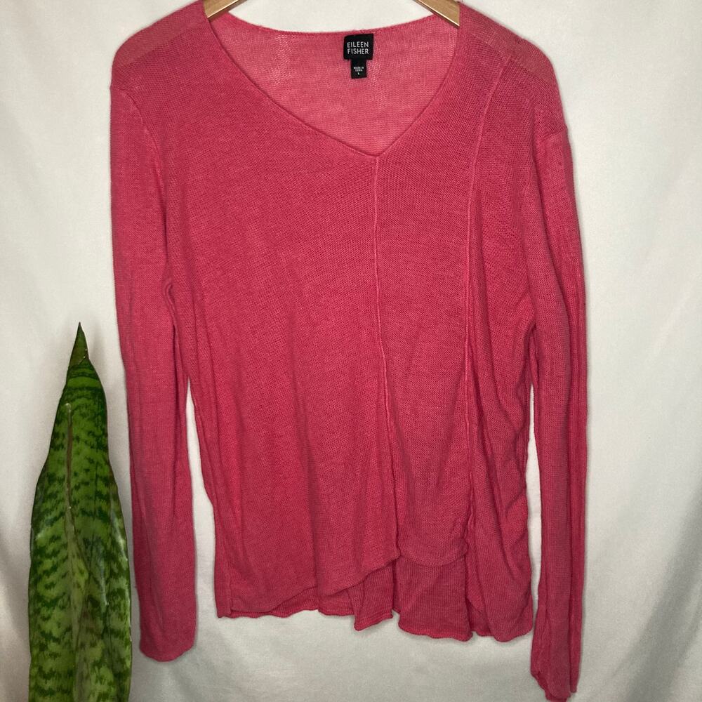 Eileen Fisher coral pink long sleeve linen sweater shirt